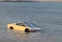 Șofer Tesla Cybertruck a scufundat mașina într-un lac, confundând funcția cu barca un-sofer-de-tesla-cybertruck-a-confundat-modul-pentru-traversarea-apei-cu-functia-de-barca-si-si-a-scufundat-masina-intr-un-lac-video