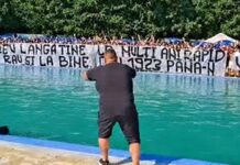 De ziua Rapidului, Bocciu a dus Peluza Nord la ștrand de-ziua-rapidului,-bocciu-a-dus-peluza-nord-la-strand.-mesajul-afisat-inaintea-plonjonului-colectiv-in-apa